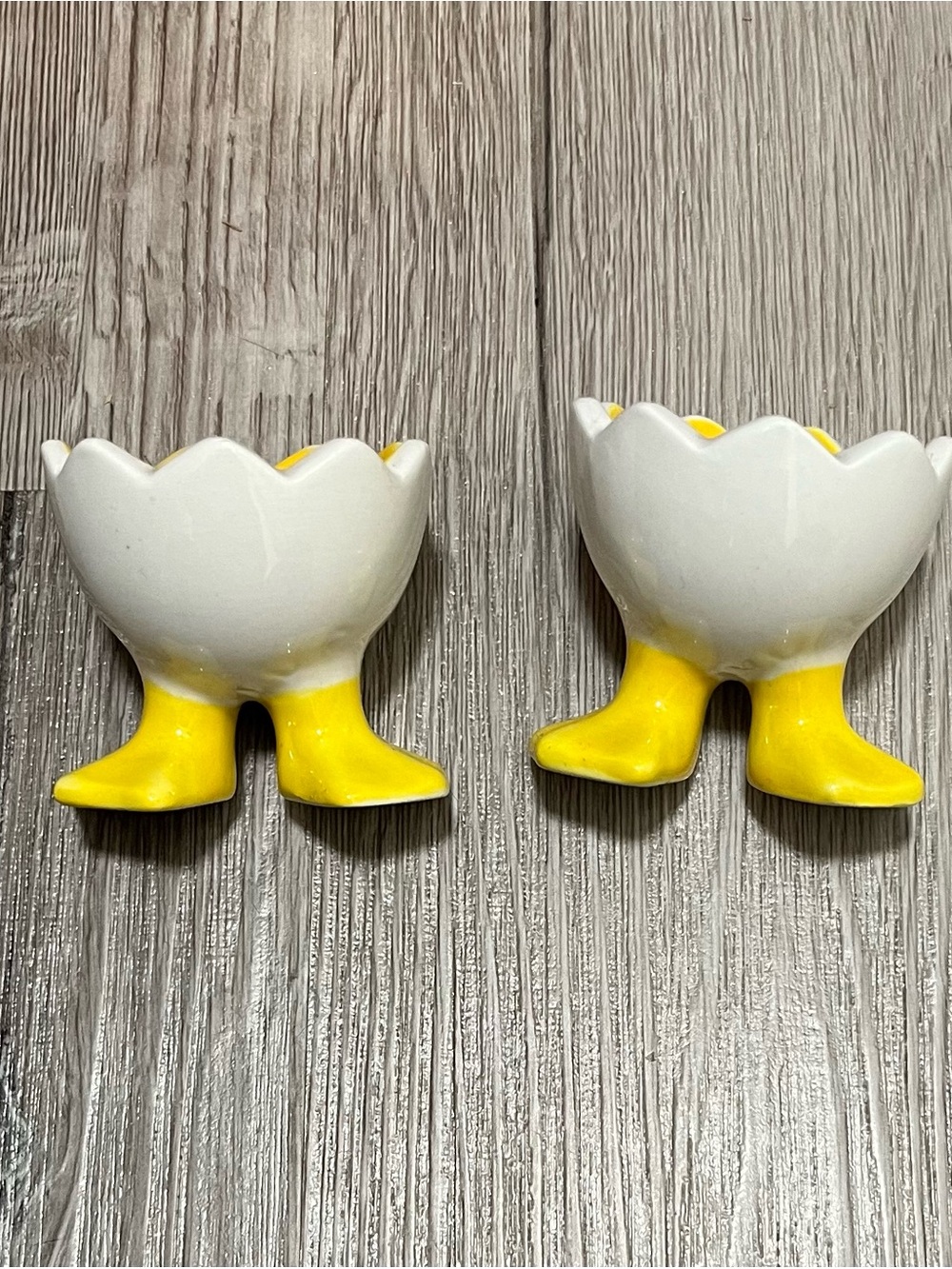 Vintage Ceramic Egg Shell Cup Holders with Yellow Duck Feet - Set of 2